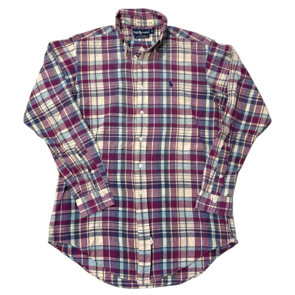 Ralph Lauren Men's Checkered Shirt - Red, Blue,‎ Cream 100% Cotton - Medium